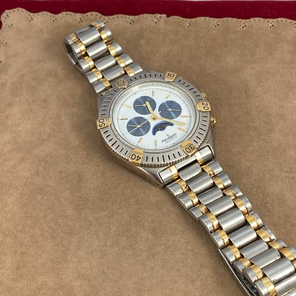 Stunning in Vintage Silver and Gold Peugeot Moonphase Unisex Watch
